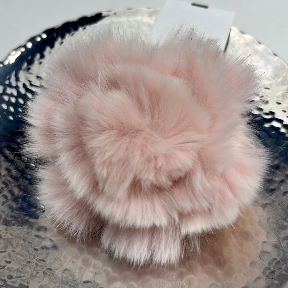 Adrienne Landau Pink Fur Flower Brooch